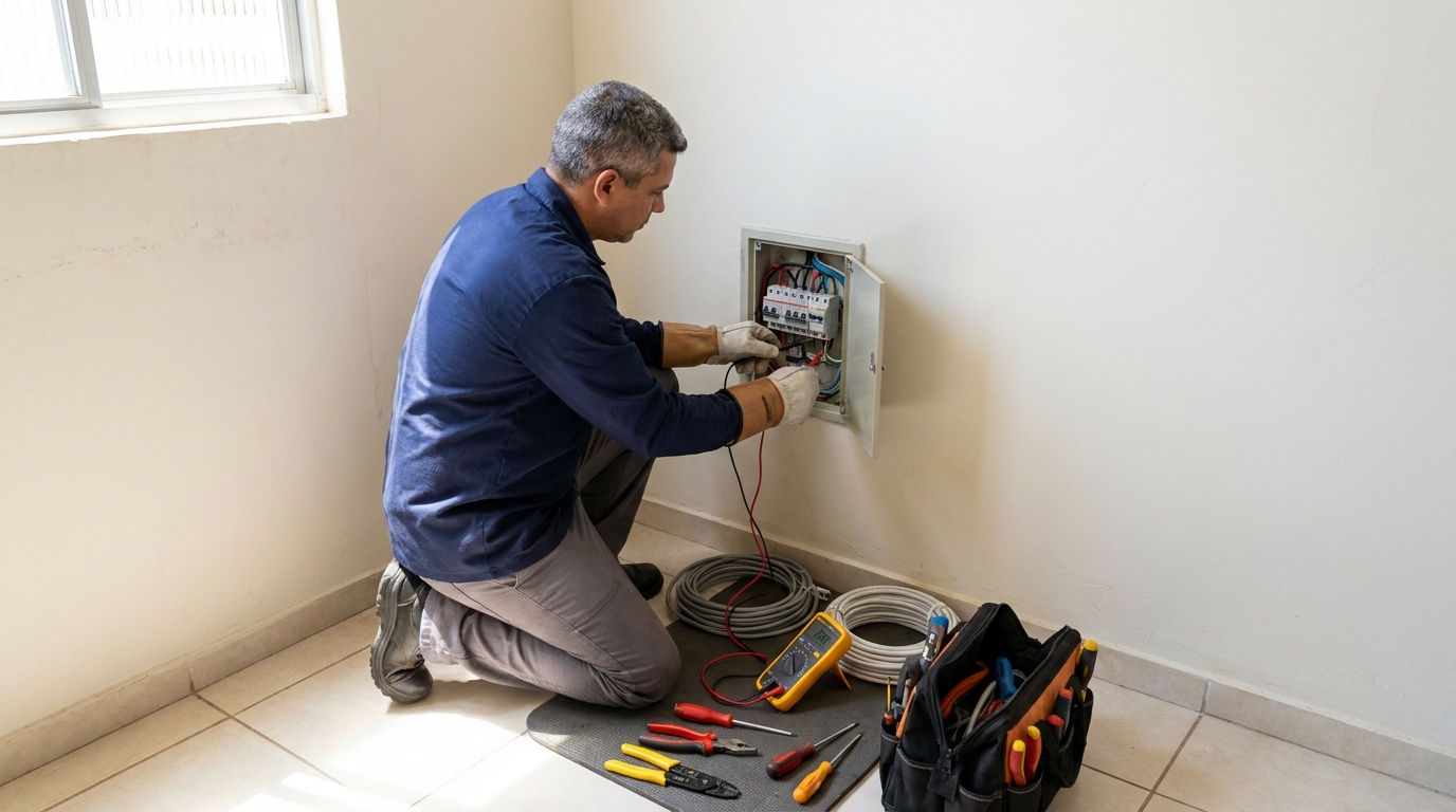 Eletricista atendendo em residência em Cascavel-PR